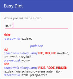 okno Easy Dict dla Androida